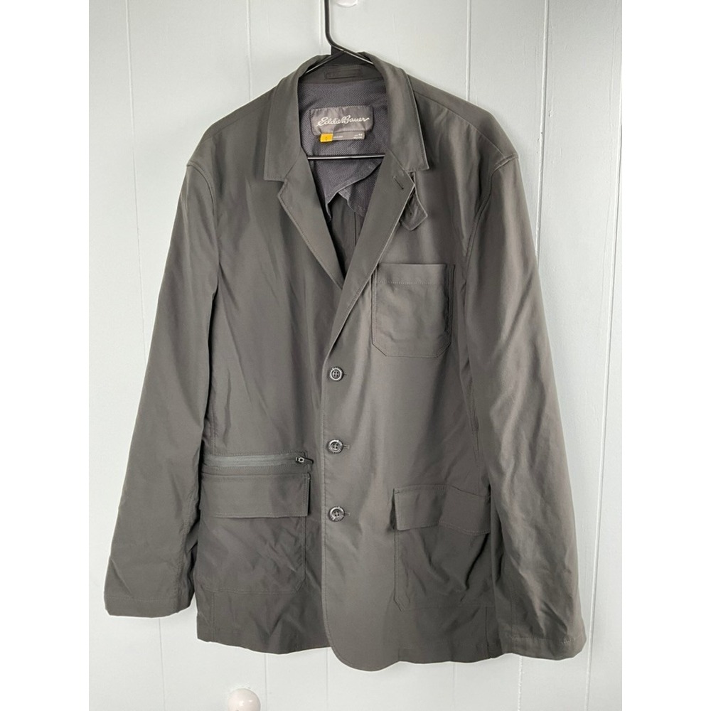 Eddie Bauer Travex Mens 44 Gray Nylon Spandex‎ Stretch Travel Blazer Sport Coat